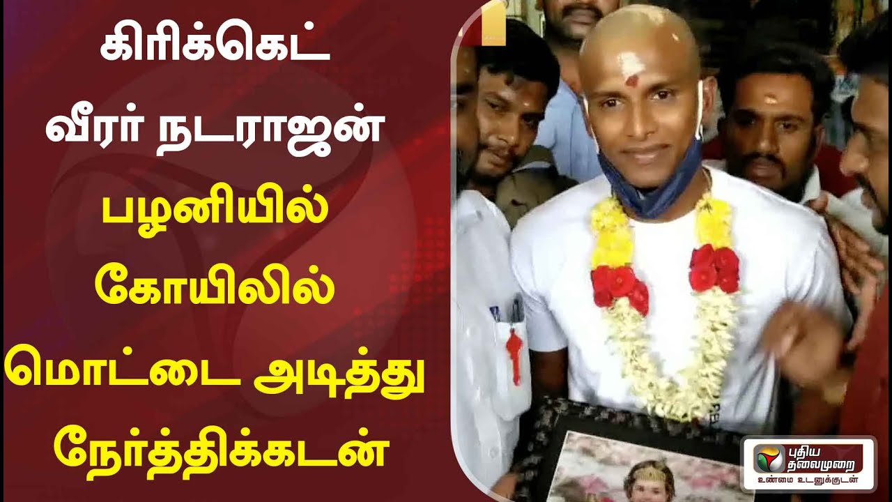 கிரிக்கெட் வீரர் நடராஜன் பழனியில் கோயிலில் மொட்டை அடித்து நேர்த்திக்கடன்