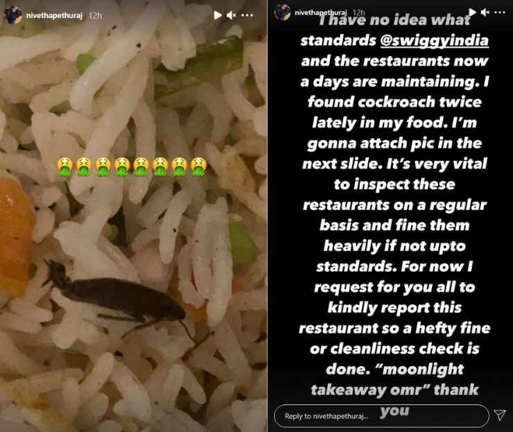 டெலிவரி செய்யப்பட்ட உணவில் Cockroach! கடுப்பான நிவேதா பெத்துராஜ் சென்னை Restaurant மீது புகார். 3