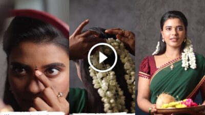 பச்சை கலரு தாவணி ,தலையில மல்லிகைப்பூ சும்மா தேவதை மாறி வந்து நின்னாங்க பாரு | Aiswarya Rajesh latest cute video 8