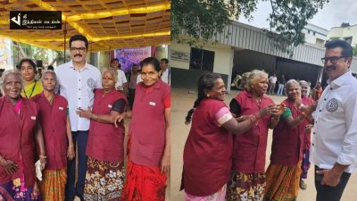 பள்ளி விழாவில் தூய்மை பணியாளர்களுடன் அன்பாக பழகி புகைப்படம் எடுத்த நடிகர் சரத்குமார் 76