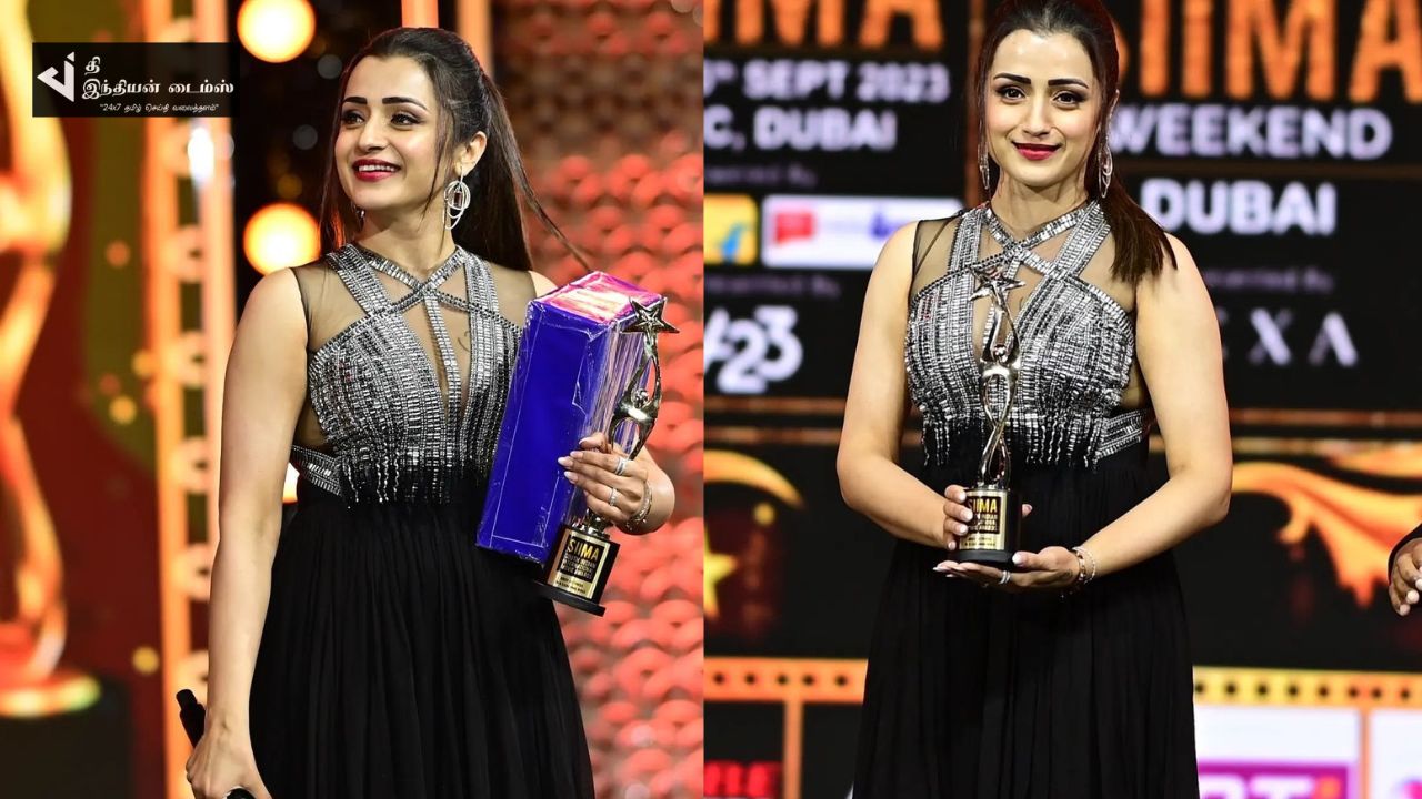 SIIMA விருது வழங்கும் விழாவில் கலந்துகொண்ட நடிகை த்ரிஷா CUTE-ஆன புகைப்படங்கள்