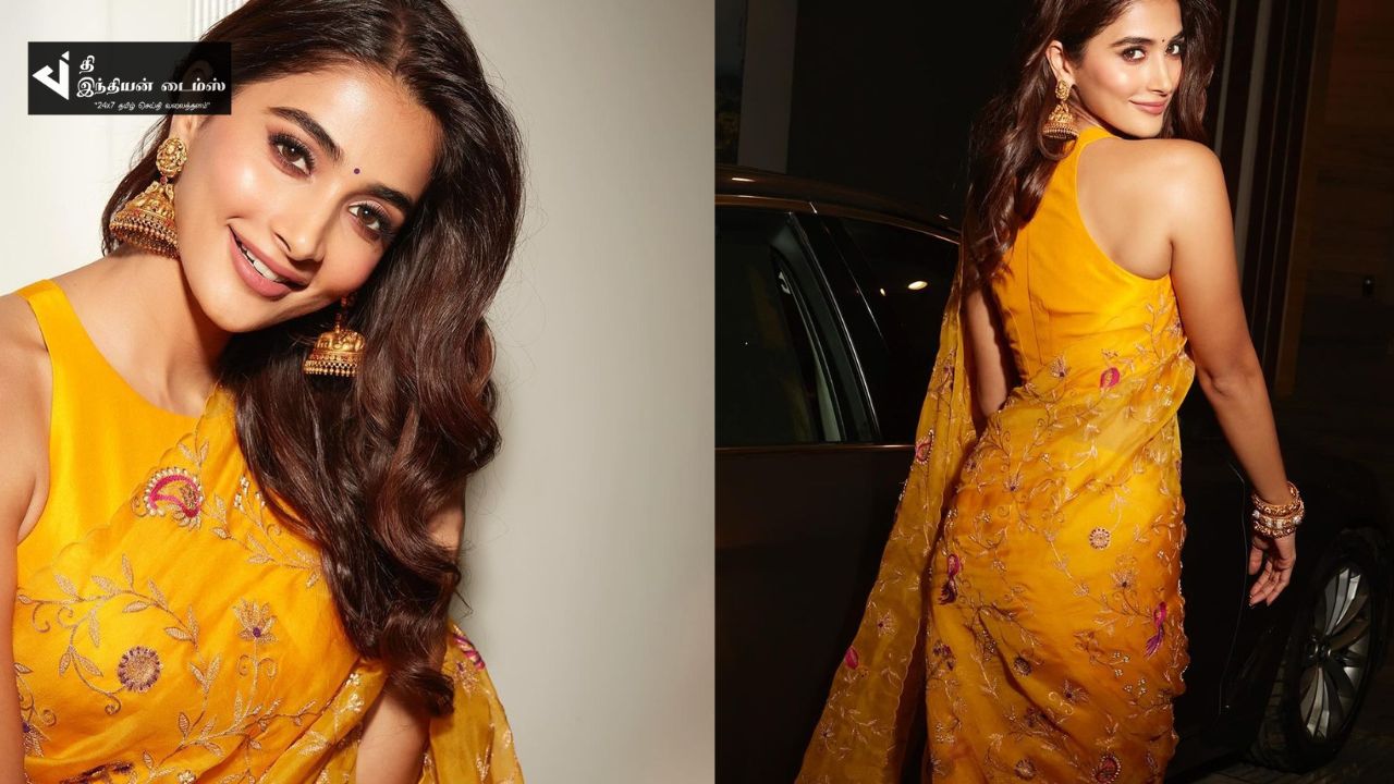 சேலையில் தேவதை போல ஜொலிக்கும் BEAST கதாநாயகி பூஜா ஹெக்டே