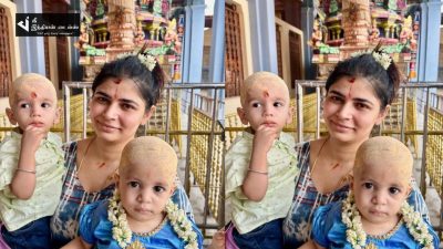 கோவிலில் தனது இரட்டை குழந்தைகளுக்கு மொட்டையடித்து காது குத்திய பாடகி சின்மயி 21