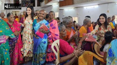 முதியோர் தினத்திற்கு முதியோர் இல்லத்திற்கு சென்று உதவி செய்த நடிகை தர்ஷா குப்தா 75