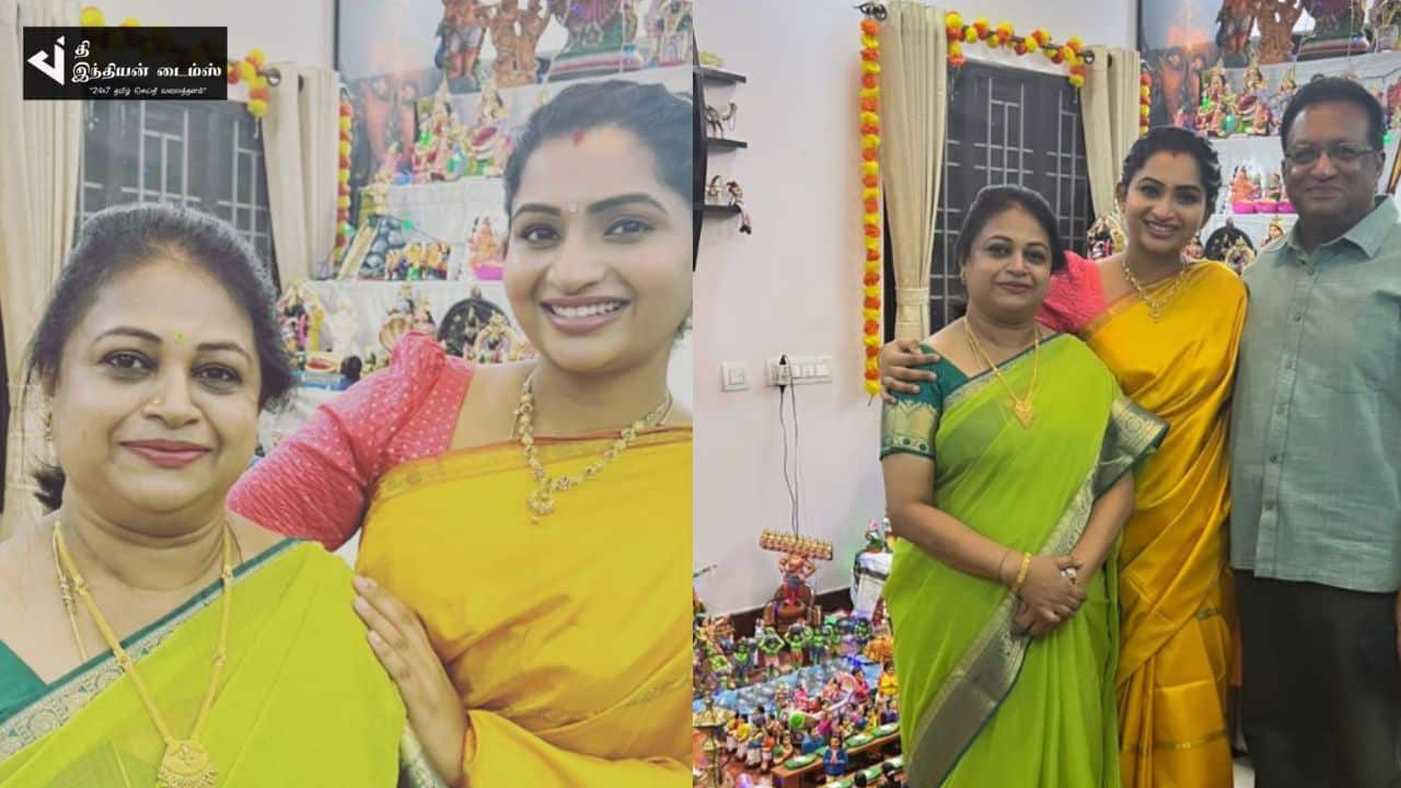 குடும்பத்துடன் நவராத்திரியை கொண்டாடிய தமிழும் சரஸ்வதியும் சீரியல் நாயகி நக்ஷத்ரா