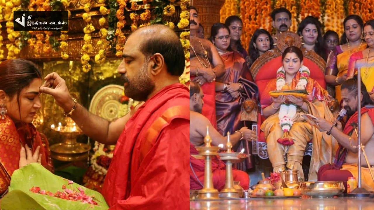 திரிசூர் கோவிலில் நடிகை குஷ்புவுக்கு நடத்தப்பட்ட பூஜை புகைப்படங்கள்