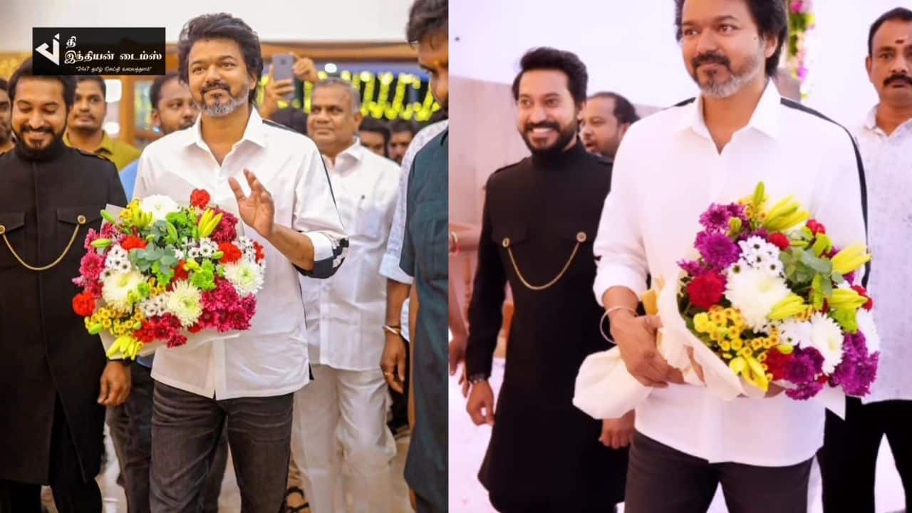 இன்று தயாரிப்பாளர் லலித் மகனின் திருமண நிகழ்ச்சியில் கலந்துகொண்ட தளபதியின் புகைப்படங்கள்