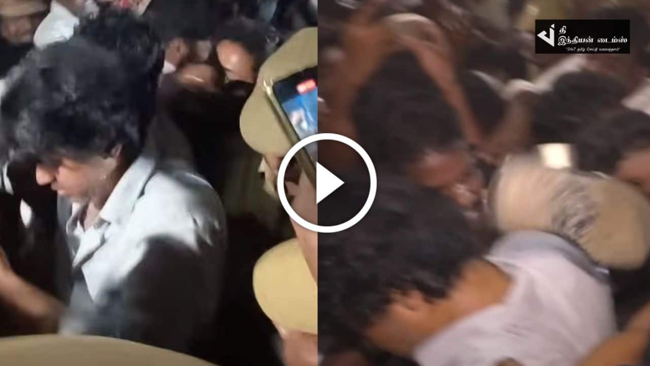 கூட்டத்தில் தளபதி விஜயை செருப்பால் தாக்கிய நபர்-கேப்டனுக்கு அஞ்சலி செலுத்த வந்த விஜய் மீது தாக்கு