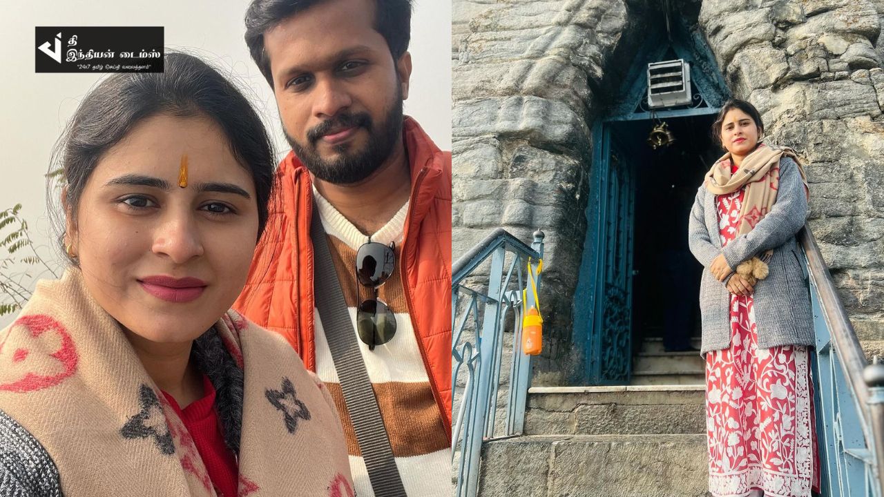 காஷ்மீரில் சங்கராச்சாரியார் கோவிலில் கணவருடன் பாக்கியலட்சுமி சீரியல் ரித்திகா