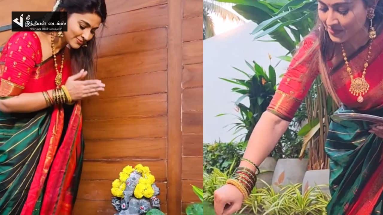 பொங்கல் கொண்டாடிய புன்னகை அரசி நடிகை சினேகா புகைப்படங்கள்