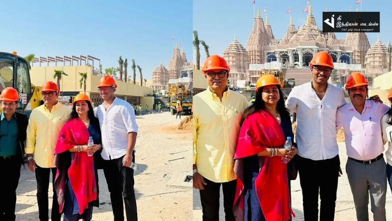 அபுதாபியில் கோவிலுக்கு குடும்பத்துடன் சென்ற ராதிகா சரத்குமார்