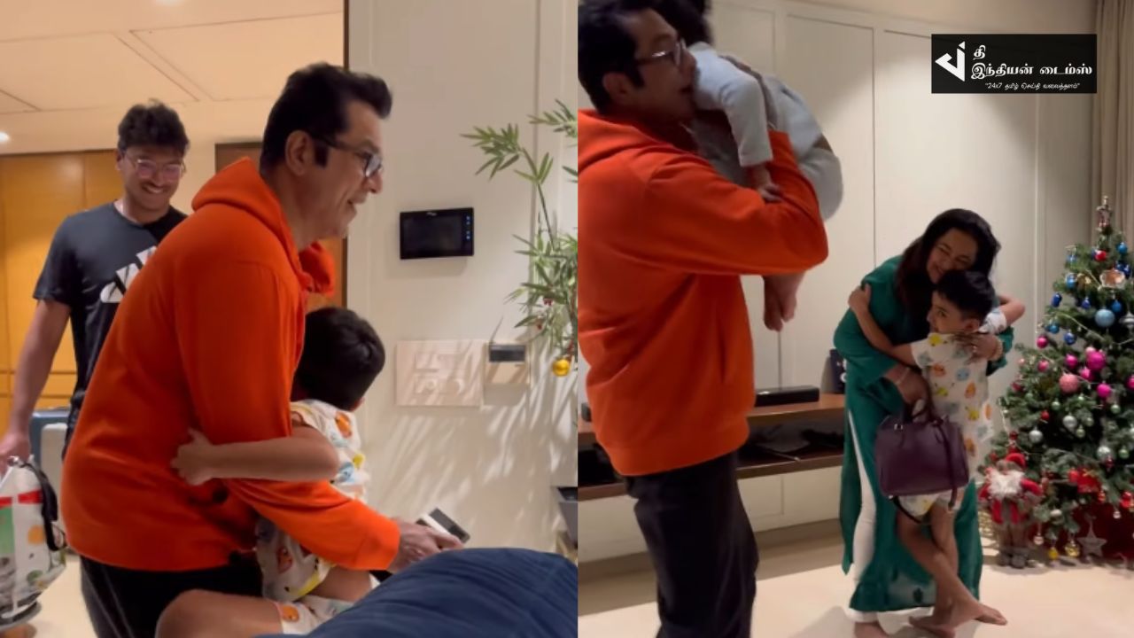 பேரன் பேத்தியை காண SURPRISE ஆக வந்த நடிகர் சரத்குமார் ராதிகா