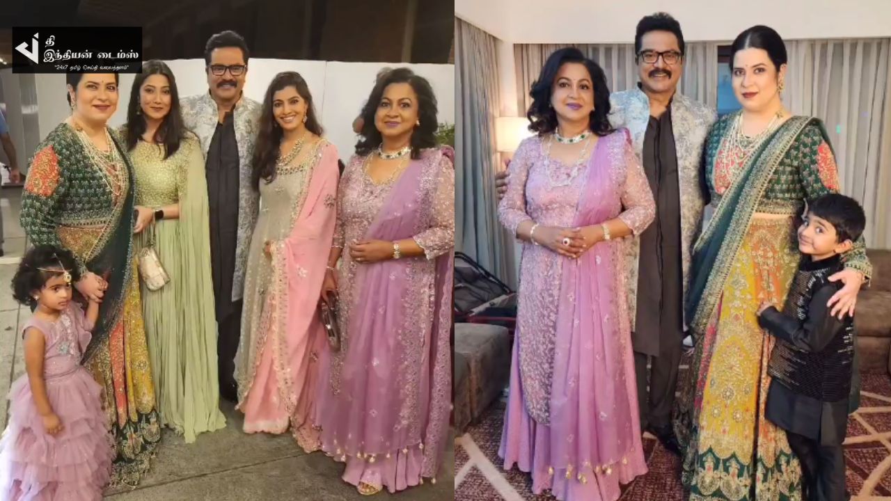 குடும்பத்துடன் நண்பன் வீட்டு கல்யாணத்தில் கலந்துகொண்ட நடிகை ராதிகா சரத்குமார்