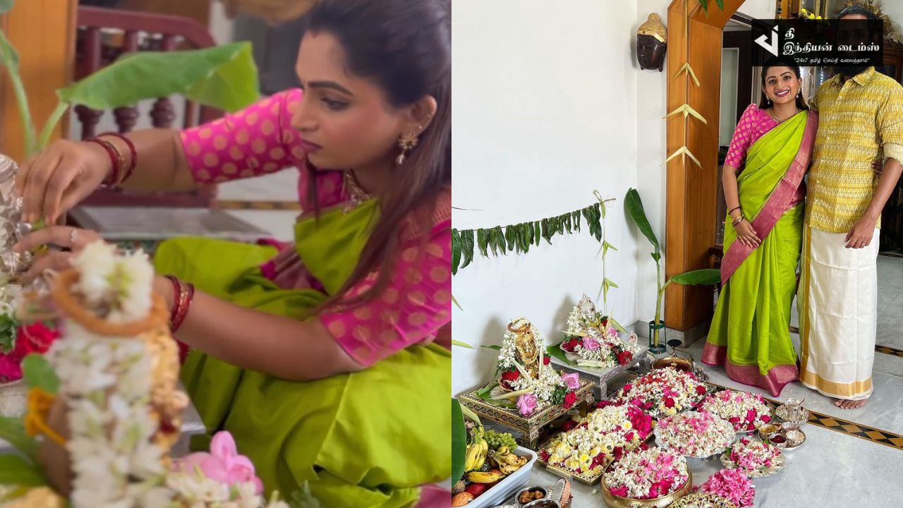 வீட்டில் பூஜை நடத்திய தமிழும் சரஸ்வதியும் சீரியல் நாயகி NAKSHATHRA