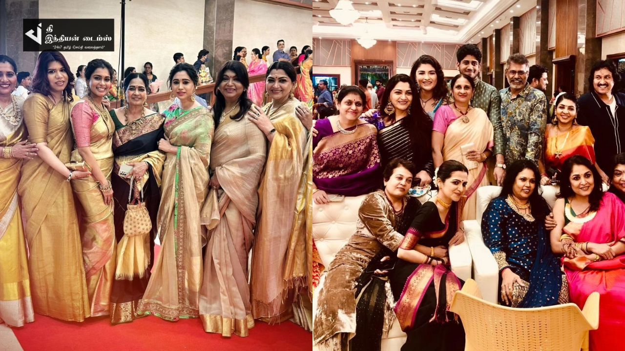 தோழி வீட்டு திருமணத்தில் 80ஸ் நடிகைகளுடன் கலந்துகொண்ட குஷ்பு