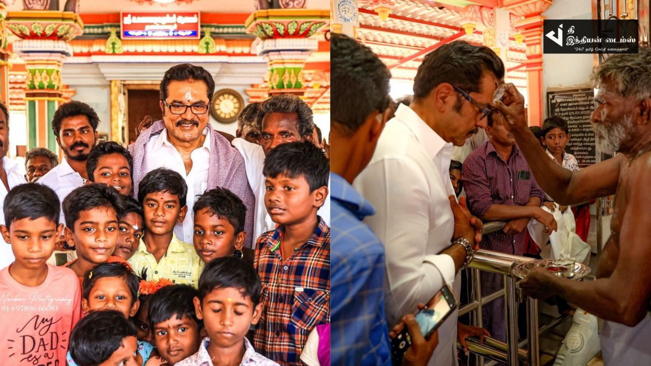 தனது சொந்த கிராமத்தில் உள்ள கோவிலுக்கு சென்ற நடிகர் சரத்குமார் புகைப்படங்கள்
