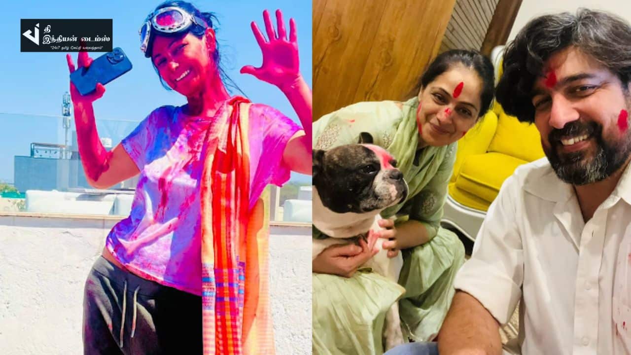 நடிகை சிம்ரன் வீட்டு ஹோலி பண்டிகை கொண்டாட்டம்