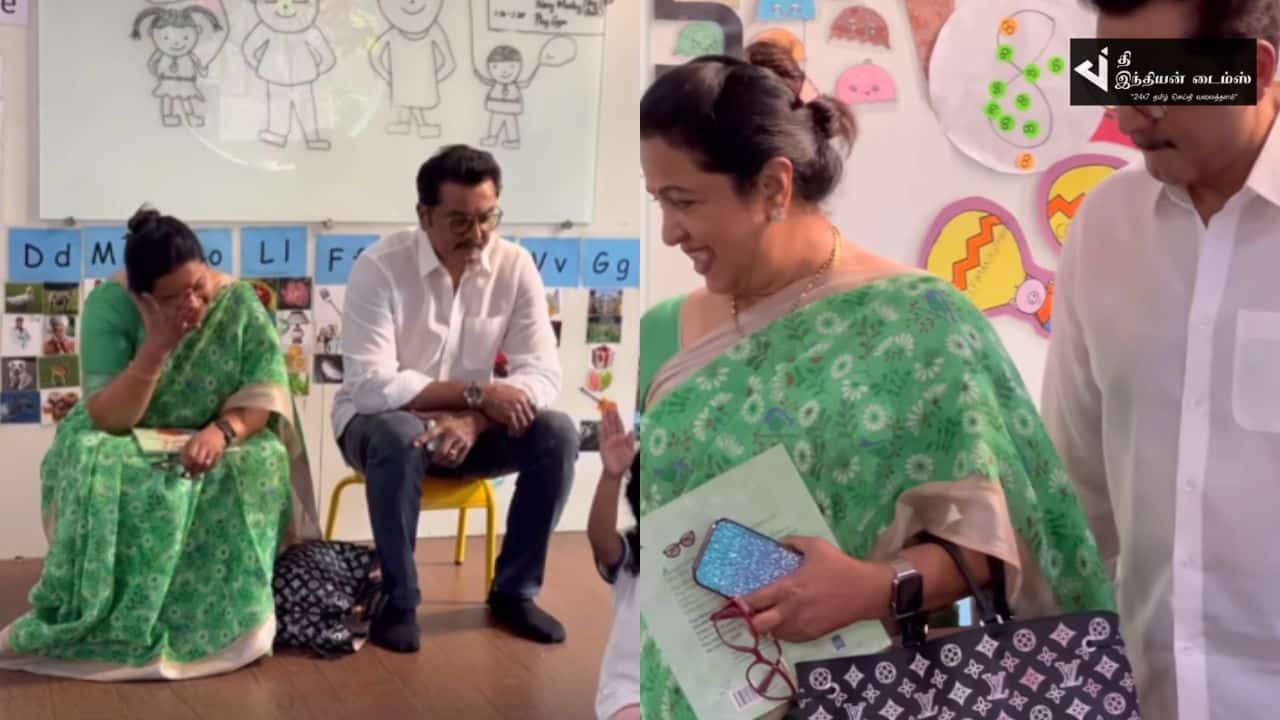 பேத்தியை பள்ளியில் சென்று பார்த்த நடிகர் சரத்குமார் ராதிகா