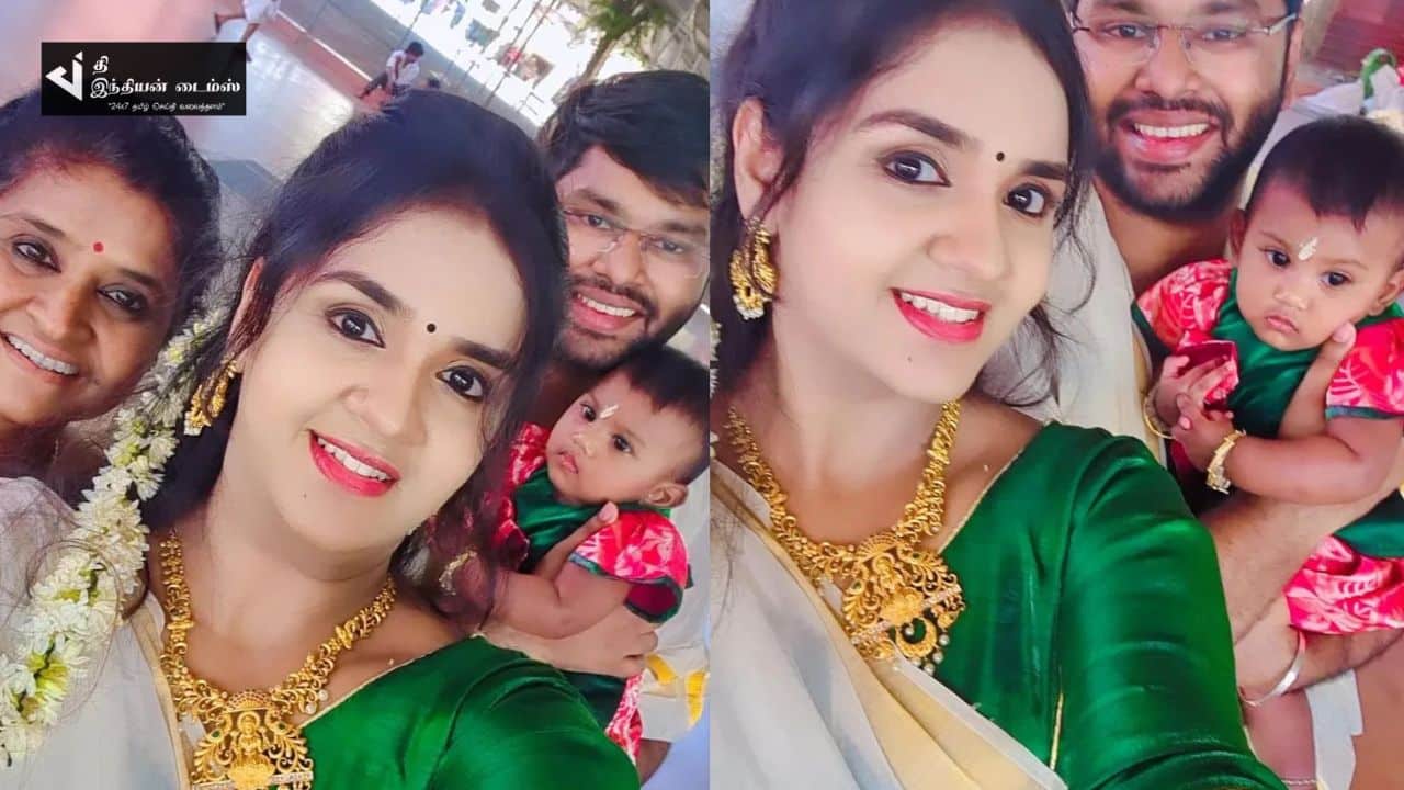 மகளுடன் சீரியல் நடிகை சஹானா குருவாயூர் கோவிலில் சுவாமி தரிசனம்