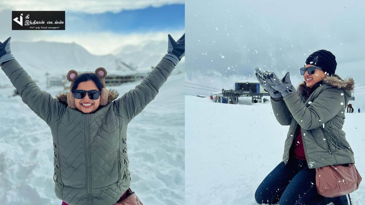 தமிழும் சரஸ்வதியும் நாயகி நக்ஷத்ரா பனிப்பிரதேசத்தில் விடுமுறை கொண்டாட்டம்