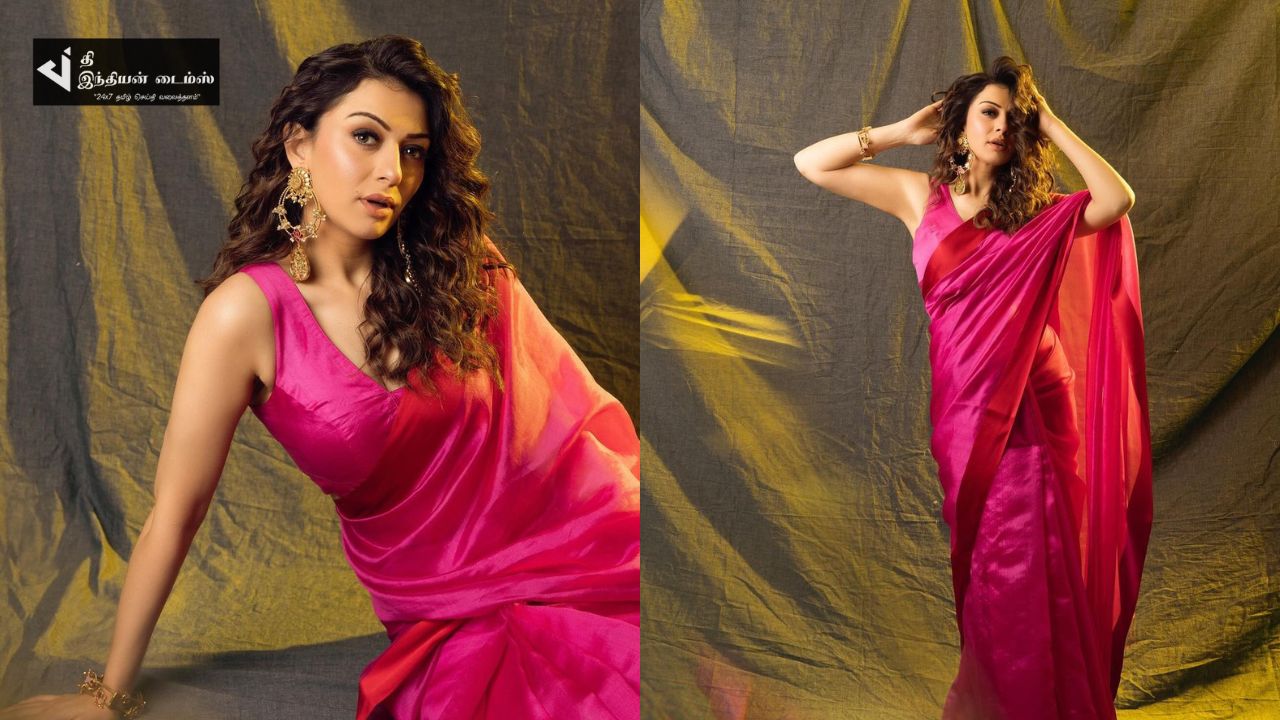 சேலையில் தாறுமாறாக கிளாமர் காட்டும் நடிகை ஹன்சிகா