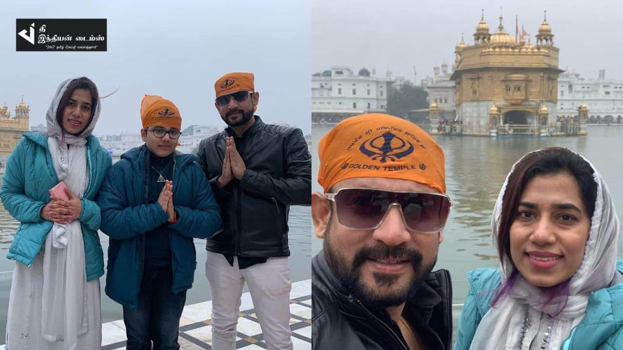 குடும்பத்துடன் பொற்கோவிலில் தமிழும் சரஸ்வதியும் சீரியல் நாயகன் தீபக் சுவாமி தரிசனம்