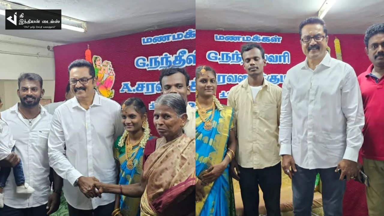 விருதுநகரில் ரசிகையின் திருமணத்திற்கு நேரில் வந்து வாழ்த்து நடிகர் சரத்குமார்