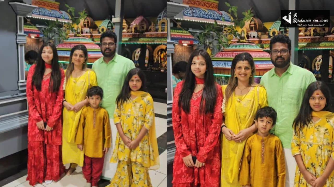 குடும்பத்துடன் கோவிலில் சுவாமி தரிசனம் செய்த நடிகை ரம்பா
