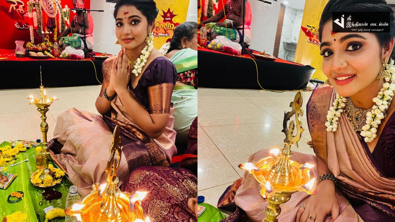 கோவில் விளக்கு பூஜையில் கலந்துகொண்ட செல்லம்மா சீரியல் நாயகி அன்ஷிதா