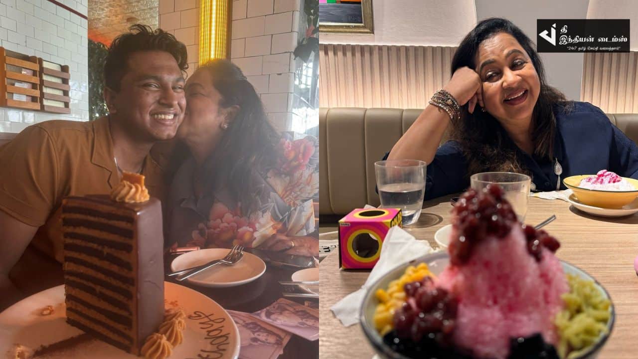 மகனை பார்க்க பேரன் பேத்தி உடன் சிங்கப்பூர் சென்ற நடிகை ராதிகா