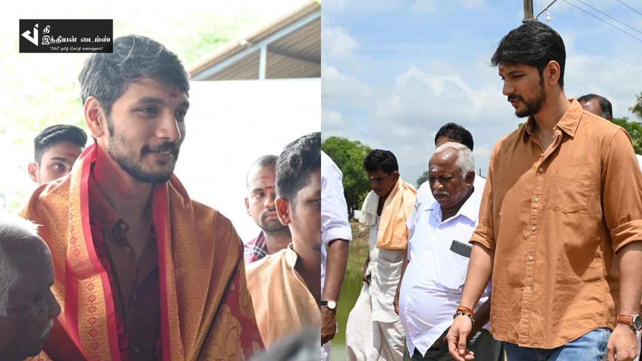 நீண்ட நாள் கழித்து தாத்தா முத்துராமன் சொந்த ஊருக்கு வந்த நடிகர் கவுதம் கார்த்திக்