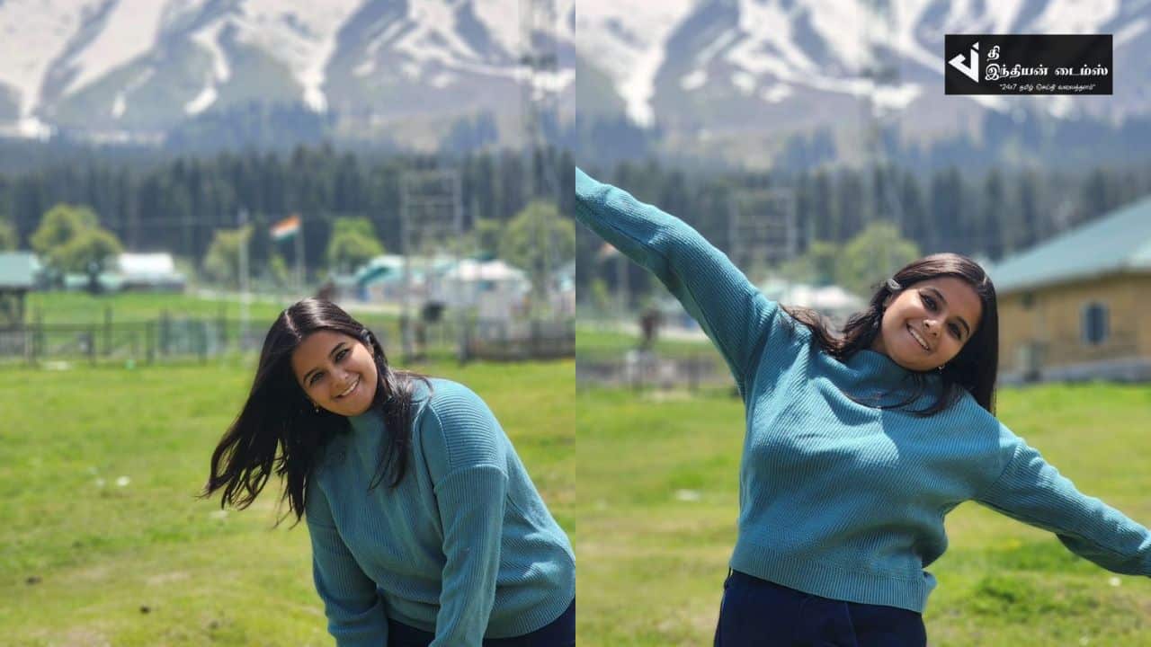 காஷ்மீரில் எதிர்நீச்சல் சீரியல் நந்தினி விடுமுறை கொண்டாட்டம்