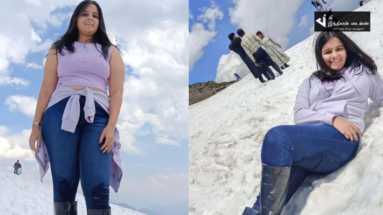 காஷ்மீரில் இரண்டாவது நாளில் எதிர்நீச்சல் சீரியல் நந்தினி… பனியில் குழந்தை போல விளையாட்டு