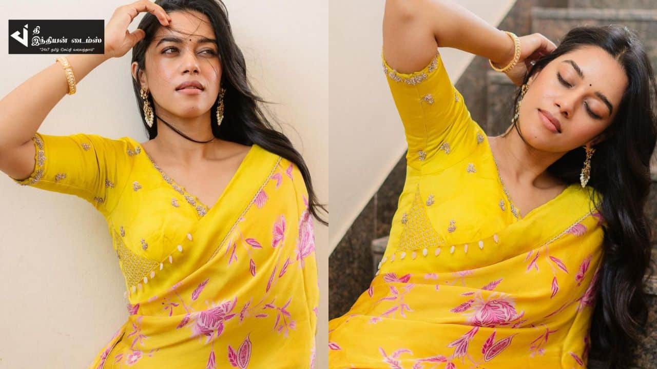 மஞ்சள் நிற புடவையில் கலக்கும் நடிகை மிர்னாலினி