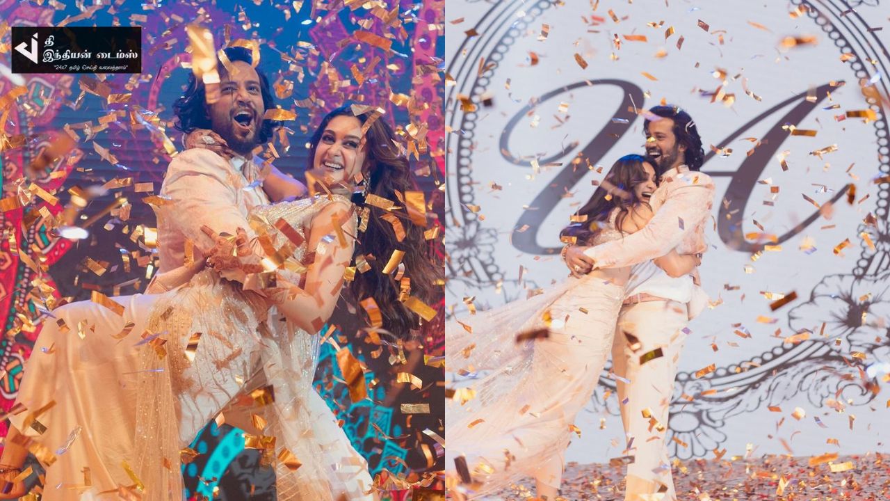 திருமண பார்ட்டியில் நடனமாடி கலக்கிய நடிகை ஐஸ்வர்யா அர்ஜுன் உமாபதி