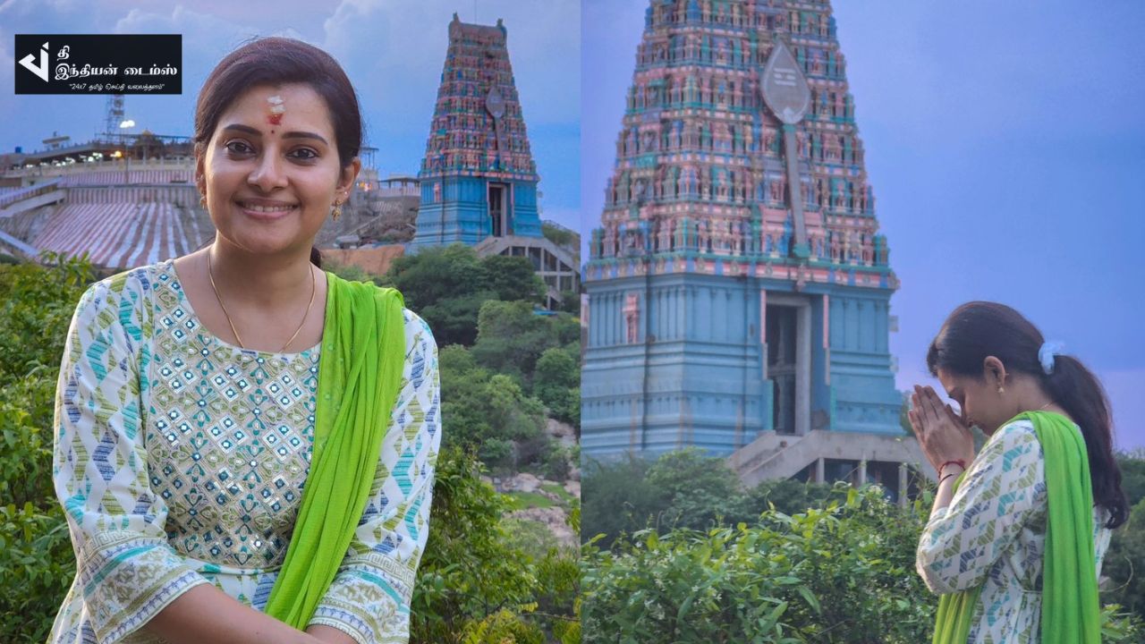 திருத்தணி கோவில் வந்த சன்டிவி லெட்சுமி சீரியல் நாயகி ஸ்ருதி