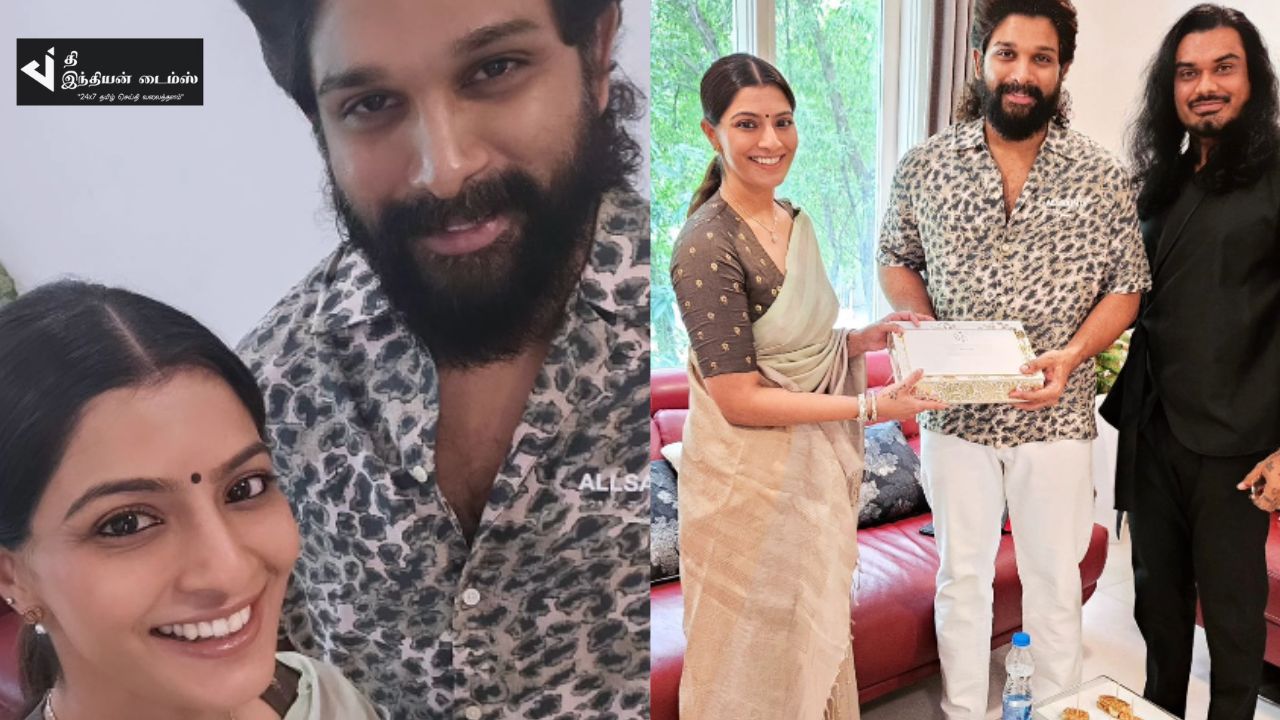 காதலனுடன் சேர்ந்து நடிகர் அல்லு அர்ஜுனுக்கு அழைப்பிதழ் கொடுத்த வரலக்ஷ்மி