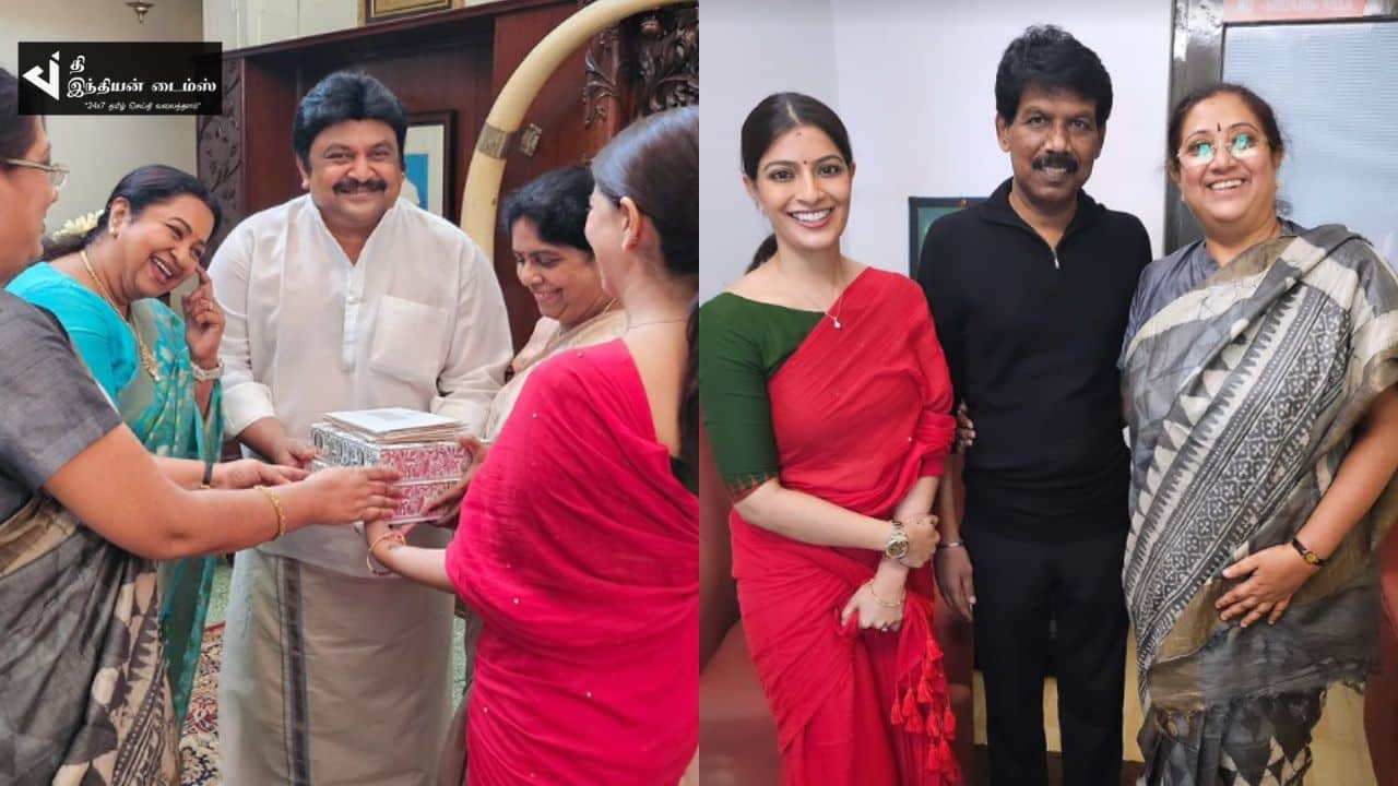 குடும்பத்துடன் திருமணத்திற்கு பத்திரிகை கொடுக்க கிளம்பிய நடிகை வரலக்ஷ்மி சரத்குமார்