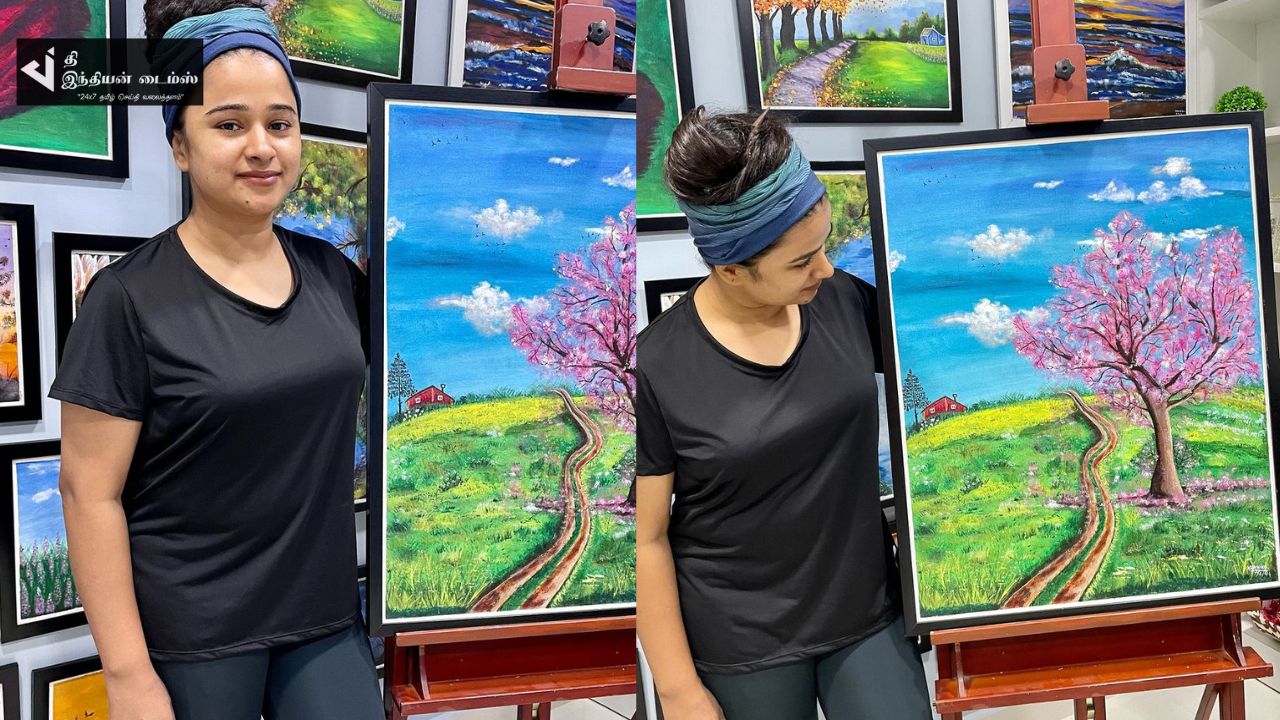 கவிஞர் சினேகன் மனைவி கன்னிகாவின் கைவண்ணத்தில் உருவான ஓவியம்