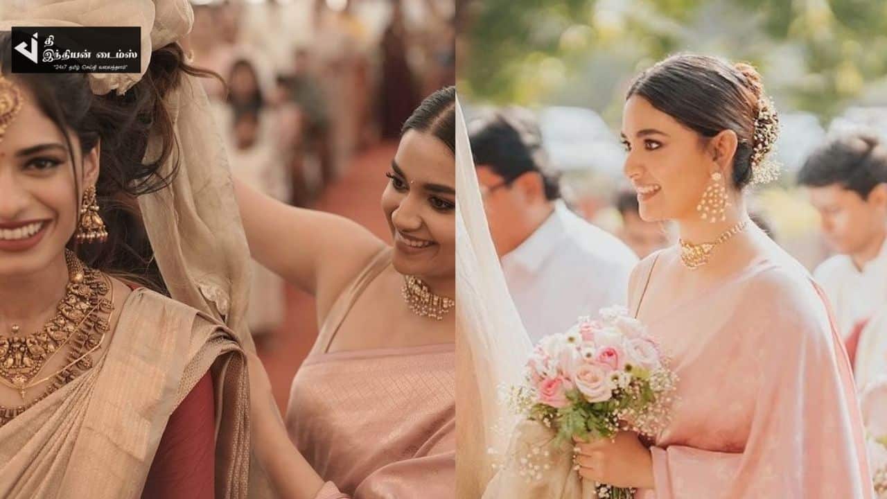 தோழி திருமணத்தில் துணை மணபெண்ணாக கலந்துகொண்ட நடிகை கீர்த்தி சுரேஷ்