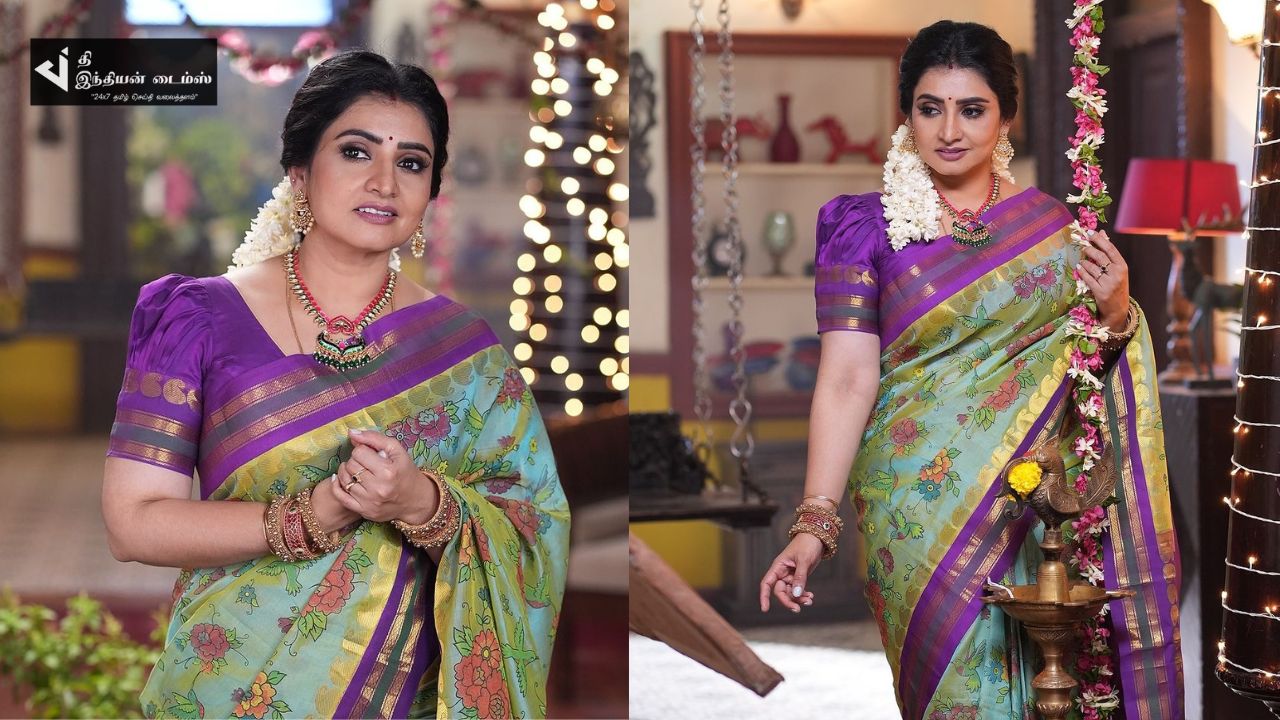 சேலை! தலைநிறைய மல்லிப்பூ… கலக்கும் பாண்டியன் ஸ்டோர்ஸ் அண்ணி தனம்