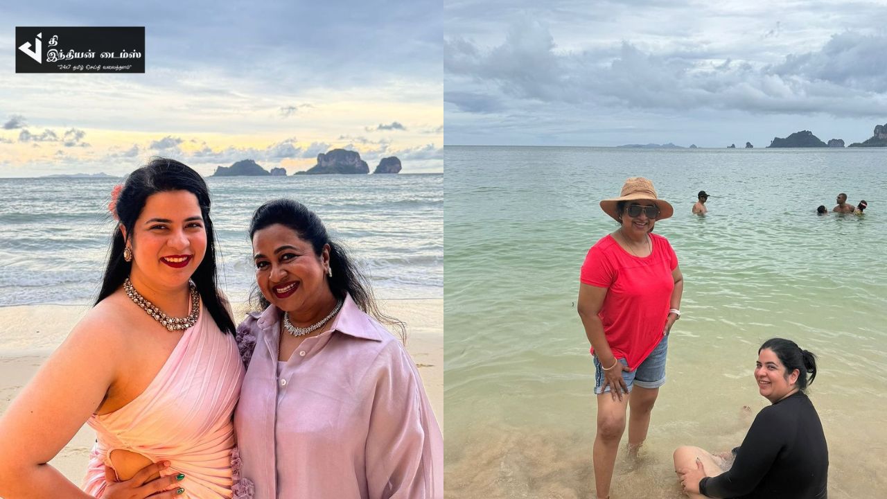 பேரன் பேத்திகளுடன் தீவில் விடுமுறையை கொண்டாடும் நடிகை ராதிகா சரத்குமார்