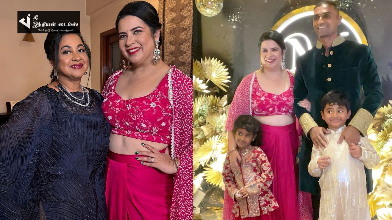 மகள்  உடன் வரலக்ஷ்மி சரத்குமார் திருமண கொண்டாட்டத்தில் கலந்துகொண்ட ராதிகா