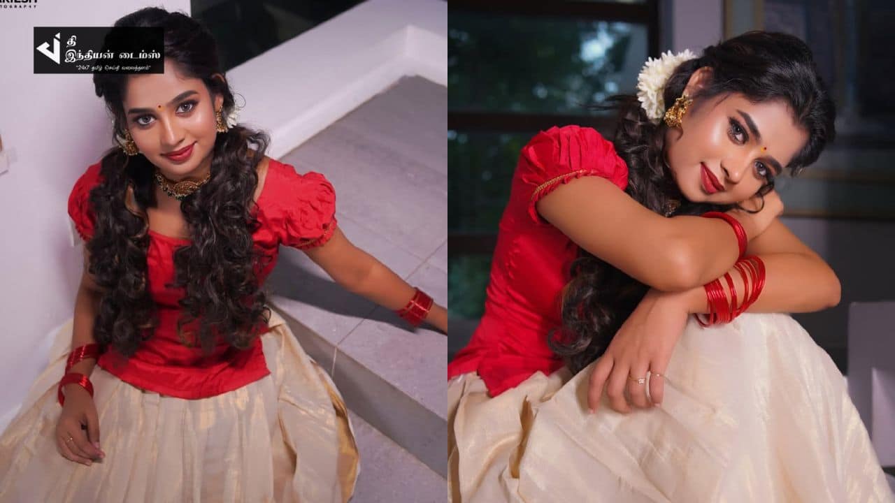 பாவாடை தாவணியில் கலக்கும் பிக் பாஸ் ஜனனியின் கியூட்டான புகைப்படங்கள்