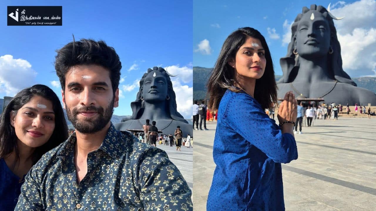 கணவருடன் கோவை ஈஷா வந்த லப்பர் பந்து நாயகி ஸ்வாசிகா