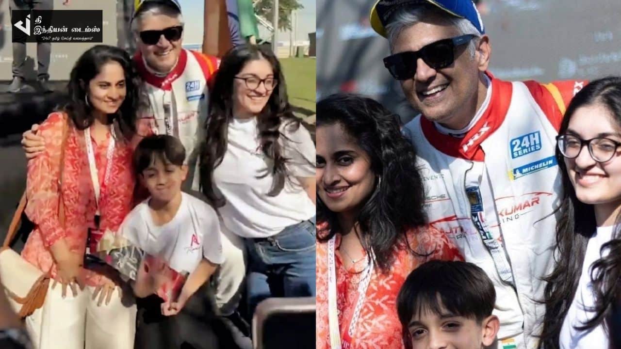 கார் ரேஸ் வெற்றியை குடும்பத்துடன் கொண்டாடிய நடிகர் அஜித்குமார்