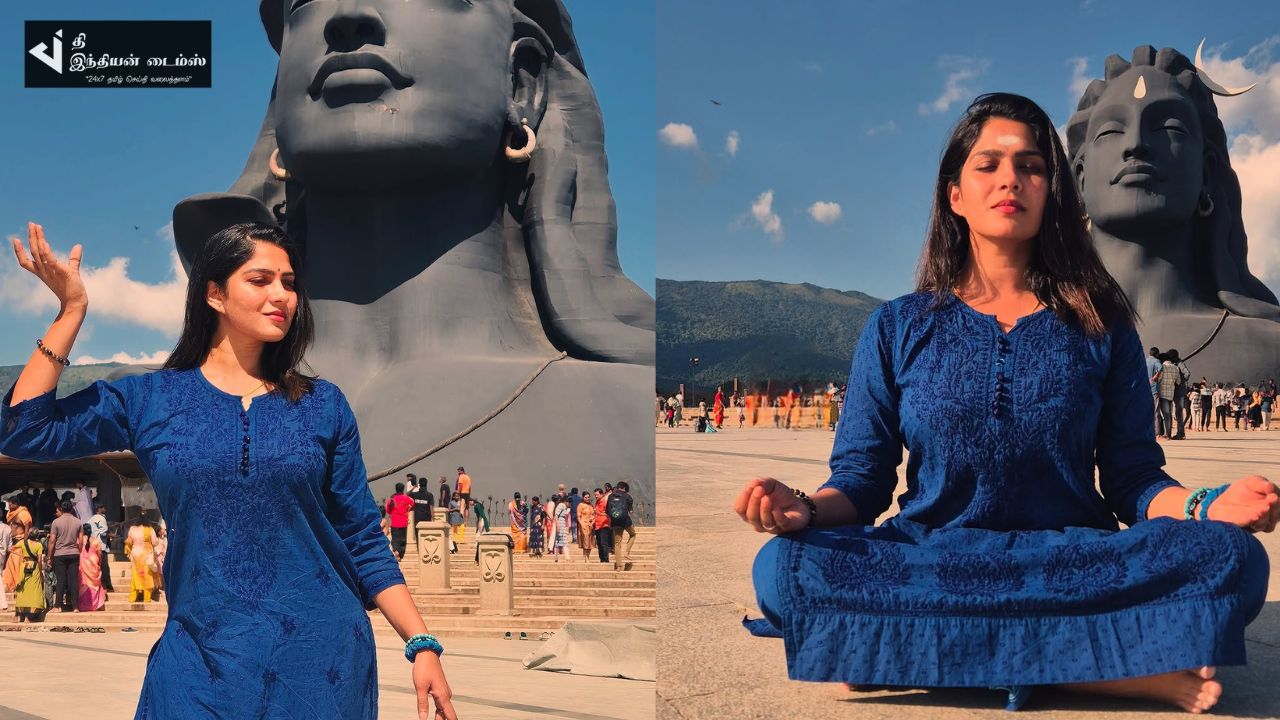 கோவை ஈஷாவில் லப்பர் பந்து பட நாயகி ஸ்வாசிகா தரிசனம்