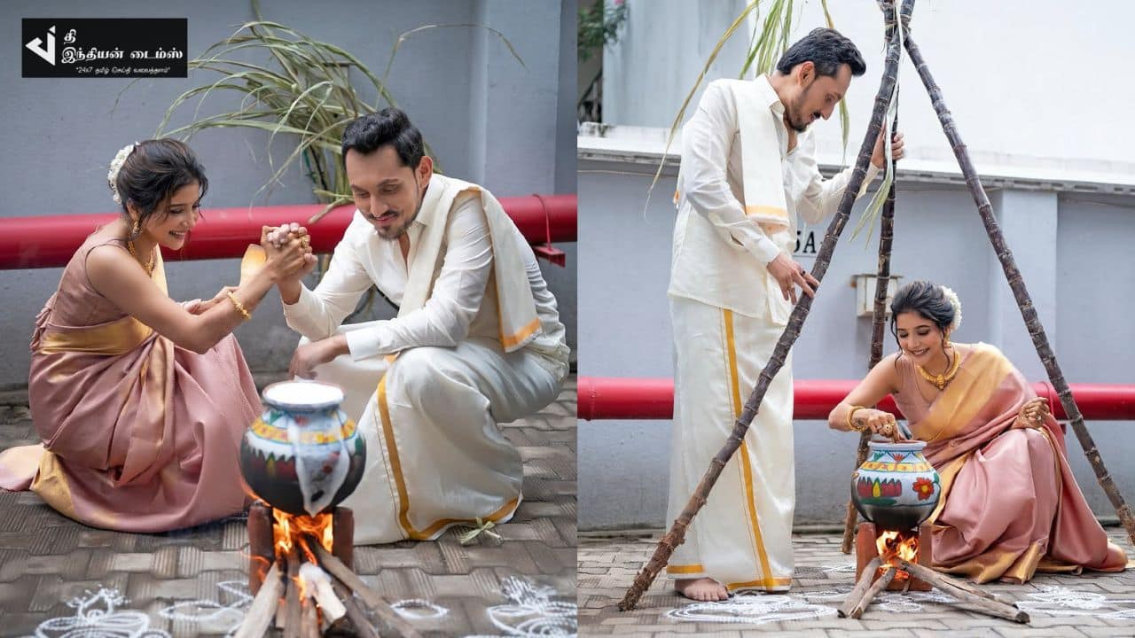 இன்று காதல் கணவனுடன் தை பொங்கலை கொண்டாடிய நடிகை சாக்ஷி அகர்வால்