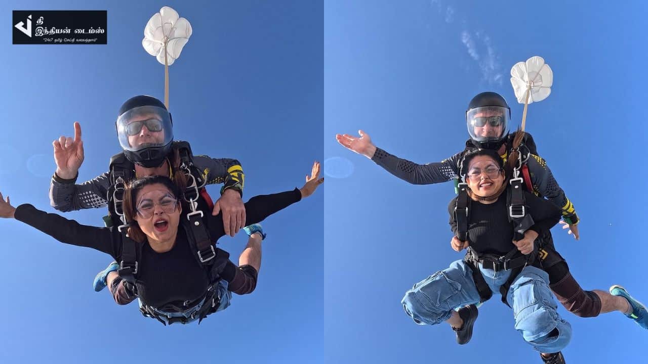 துபாயில் ஸ்கை டைவ் செய்த பாரதி கண்ணம்மா வில்லி பரீனா ஆசாத்