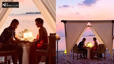 கணவருடன் நடிகை சாக்ஷி அகர்வால் மாலத்தீவில் Candle Light Dinner 93